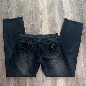 Rock and Republic Dark Wash Black Emblem Jeans Size 36